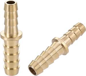 Hose Barb Fitting, 5/16 to 1/4 Inch Brass Hollow Straight Quick Connector for Water Fuel Air Oil Gas, Pack of 2