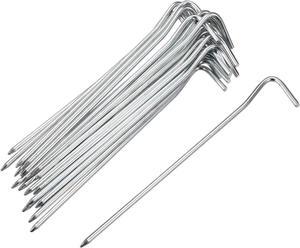 Tent Pegs, 7" Length 0.16" Dia Carbon Steel Tent Stakes with Hook for Camping Garden Edging Fence 25pcs