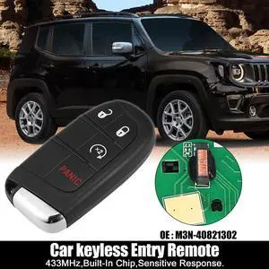 Replacement Keyless Entry Remote Car Key Fob M3N-40821302 433MHz 4A Chip for Jeep Renegade 2015-2020 4 Buttons with Door Key