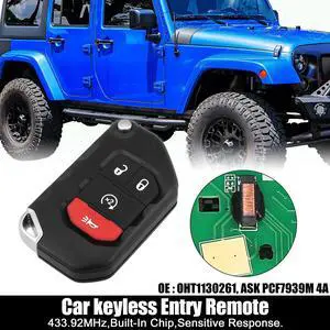 Replacement Keyless Entry Remote Car Key Fob OHT1130261 433.92MHz 7939 Chip for Jeep Wrangler 2018 2019 2020 4 Buttons with Door Key