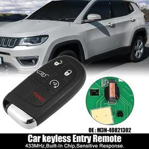 Replacement Keyless Entry Remote Car Key Fob M3N-40821302 433MHz 4A Chip for Jeep Compass 2017-2020 5 Buttons with Door Key