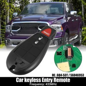 Replacement Keyless Entry Remote Car Key Fob GQ4-53T 433Mhz for Dodge for Ram 1500 2500 3500 2013-2018 3 Buttons with Door Key 56046953