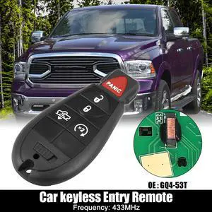 Replacement Keyless Entry Remote Car Key Fob GQ4-53T 433Mhz for Dodge for Ram 1500 2500 3500 2013-2018 5 Buttons with Air Suspension W/ Door Key