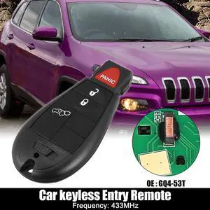 Replacement Keyless Entry Remote Car Key Fob GQ4-53T 433Mhz for Jeep Cherokee 2014-2019 4 Buttons with Door Key