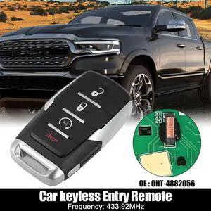 Replacement Keyless Entry Remote Car Key Fob OHT-4882056 433.92Mhz for Ram 1500 2019-2022 4 Buttons with Door Key