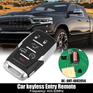 Replacement Keyless Entry Remote Car Key Fob OHT-4882056 433.92Mhz for Ram 1500 2019-2022 6 Buttons with Door Key