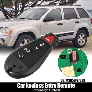 Replacement Keyless Entry Remote Car Key Fob M3N5WY783X 433Mhz for Jeep Grand Cherokee 2009-2012 for Commander 5 Buttons with Door Key IYZ-C01C