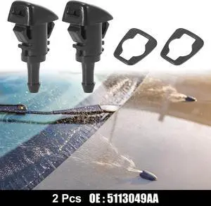 Front Windshield Wiper Nozzles for Chrysler Town Country for Dodge Grand Caravan with Gaskets - Pack of 2 Black