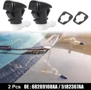 Front Windshield Wiper Nozzles for Dodge Durango with Gaskets - Pack of 2 Black