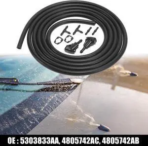 Front Windshield Washer Nozzle Sprayer Kit for Dodge Grand Caravan with Hose Connector - Pack of 2 Black