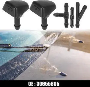 Front Windshield Washer Nozzles Fit for Volvo C70 with Hose Connector - Pack of 5 Black