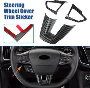 3pcs ABS Plastic Carbon Fiber Pattern Black Interior Steering Wheel Cover Trim Set for Ford Focus 2015-2018 for Ford Escape Kuga 2017-2018 Inner Decoration Auto Accessories