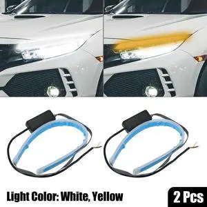 2pcs Car LED Flexible Headlight Strip for Daytime Running Light Turn Signal Sequential Dual Color Switchback White Amber 6000K 3000K