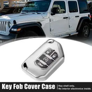 TPU Key Fob Cover Case for Jeep Wrangler JL JLU Gladiator JT Rubicon Sahara JLU 2018-2021 Key Fob Shell Protector Keyless Remote Smart Silver Tone