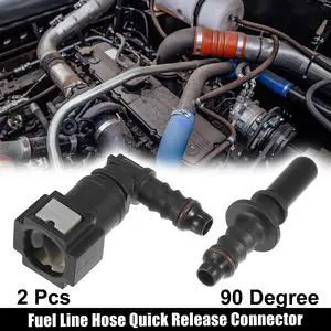 7.89mm SAE to 5/16 8mm 90 Degree Fuel Line Hose Quick Release Connector Disconnect Hose Nylon 2PCS