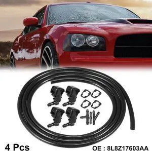 4pcs Car Front Windshield Washer Nozzles for Ford Edge 2.0T Escape Kuga Replaces 8L8Z17603AA with 1 Meter Washer Fluid Hose 3 Pcs Hose Connectors