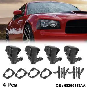 4pcs Car Front Windshield Washer Nozzles for Jeep Cherokee 2011-2018 Replaces 68260443AA with 6 Pcs Hose Connectors