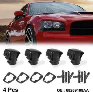 4pcs Car Front Windshield Washer Nozzles for Dodge Durango 2011-2019 Replaces 68269108AA with 6 Pcs Hose Connectors