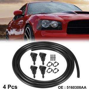 4pcs Car Front Windshield Washer Nozzles for Dodge Caliber 2007-2012 Replaces 5160308AA with 1 Meter Washer Fluid Hose 3 Pcs Hose Connectors