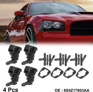 4pcs Car Front Windshield Washer Nozzles for Ford Focus 2008 2011 Replaces 8S4Z17603AA with 9 Pcs Hose Connectors