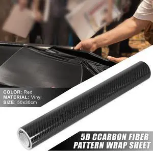 5D Glossy Carbon Fiber Pattern Vinyl Wrap Sheet Cover Decal Car Self Adhesive Sticker Protector Film Universal Black 12"x20"