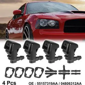 4pcs Car Front Windshield Washer Nozzles for Jeep Liberty for Dodge Nitro with 6pcs Connectors Replaces 55157319AA