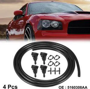 4pcs Car Front Windshield Washer Nozzles for GMC Envoy 2002-2009 Replaces 15878745 with 1 Meter Washer Fluid Hose 3 Pcs Hose Connectors