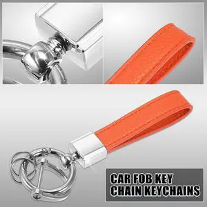 Orange Car Fob Keychain Keychains Holder Faux Leather 360 Degree Rotatable with Silver Tone Microfiber Spring Ring Horseshoe Buckle