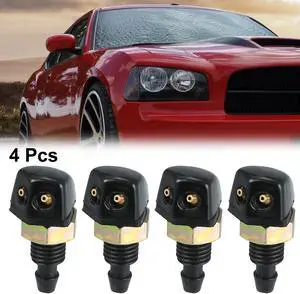 4pcs Car Vehicle Plastic Front Windshield Washer Sprayer Nozzle Black Replacement