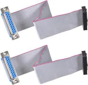 IDC Wire Flat Ribbon Cable DB25 Female to FC-26 Female Connector 2.54mm Pitch 20cm Length , 2pcs