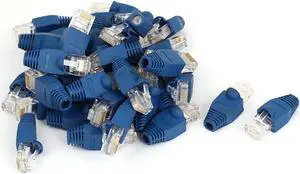 40 Pcs 8P8C RJ45 Contacts Head Shielded Network Plug Adapter w Boots Cover Blue