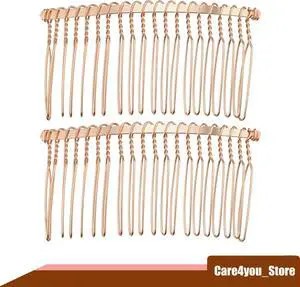 2 Pcs No Slip Hair Side Combs Accessories, Metal, Rose Gold Tone, 3"