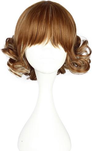 Human Hair Wigs for Women, 12" Brown Curly Wig with Wig Cap Short Hair