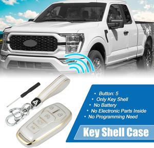 TPU Car Remote Key Fob Case Cover with Key Chain 5 Button Full Protector for Ford Fusion 2013-2016 for Ford F150 2015-2017 White