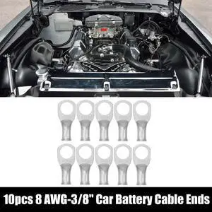 10pcs 8 AWG-3/8" Car Battery Cable Ends Tubular Ring Terminals Closed End Crimp Connectors Silver Tone