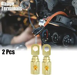 2pcs Amp Input Reducer Copper 4 Gauge Car Stereo Audio AWG Pin Power Ground Wire Reducer Gold Tone