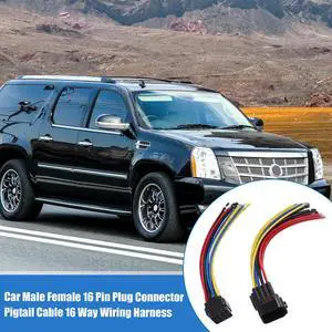 1 Set 15cm Car Male Female 16 Pin Plug Connector Pigtail Cable 16 Way Wiring Harness