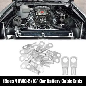 15pcs 4 AWG-5/16" Car Battery Cable Ends Tubular Ring Terminals Closed End Crimp Connectors Silver Tone