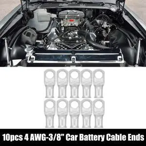 10pcs 4 AWG-3/8" Car Battery Cable Ends Tubular Ring Terminals Closed End Crimp Connectors Silver Tone