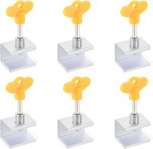 Window Locks, 6 Sets Sliding Security Stopper with Key Aluminum Alloy 5/8" Adjustable Clamp for Vertical & Horizontal Slide Door, Silver