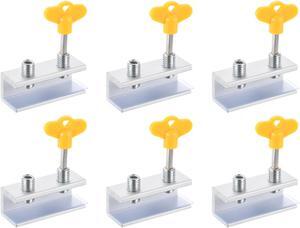 Window Locks, 6 Sets Sliding Security Stopper with Keys Aluminum Alloy 5/8" Adjustable Clamp for Vertical & Horizontal Slide Door, Silver