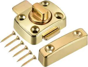 Door Swivel Bolt Latch 1.61" x 1.18", Zinc Alloy Security Door Window Gate Slide Lock with Screws for Bedroom Cabinet Closet, Gold Tone