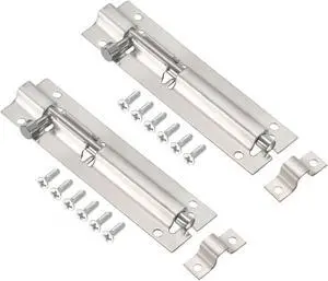Door Barrel Bolt Latch 4Inch, 2 Pack Stainless Steel Security Latch Sliding Bolt Latch Lock with Screws for Gate Door Window
