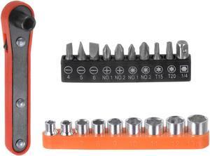 20 in 1 Screwdriver Bit Set 1/4" Hex Shank Torx Slotted Phillips Pozi Bit Set and 5-13mm Metric Socket with 6 Point Mini Ratchet Wrench