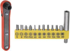 13 in 1 Screwdriver Bit Set 1/4" Hex Shank Torx Slotted Phillips Bit Set Extension Bit Holder with 6 Point Mini Ratchet Wrench