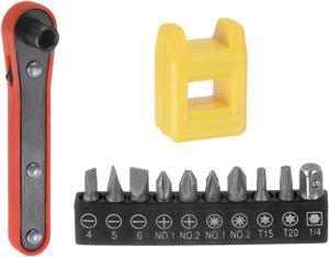 12 in 1 Screwdriver Bit Set 1/4" Hex Shank Torx Slotted Phillips Pozi Bit Set and Bit Magnetizer Ring with 6 Point Mini Ratchet Wrench