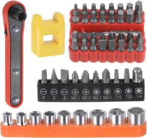 54 in 1 Screwdriver Bit Set 1/4" Hex Shank Torx Slotted Phillips Pozi Bit Set 5-13mm Metric Socket and Bit Magnetizer Ring with 6 Point Mini Ratchet Wrench