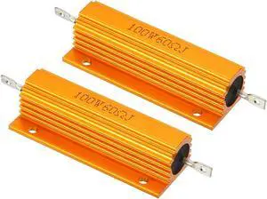 100W 60 Ohm Aluminum Shell Resistor, 2 Pack Aluminum Housing Resistor Housed Case Wirewound Resistors Screw Tap Power Resistor, Golden
