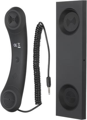 3.5mm Retro Telephone Handset with Base Telephone Receiver for Microphone Speaker Black