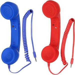 2 Pack 3.5mm Retro Telephone Handset Telephone Receiver MIC Microphone Speaker Anti Receivers for Microphone Speaker Red,Blue